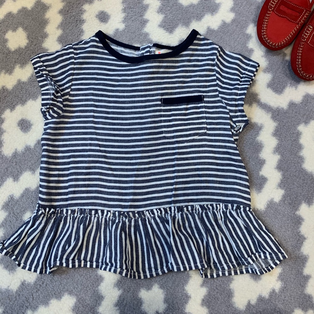Girls 6 CrewCuts Navy & White top with ruffle